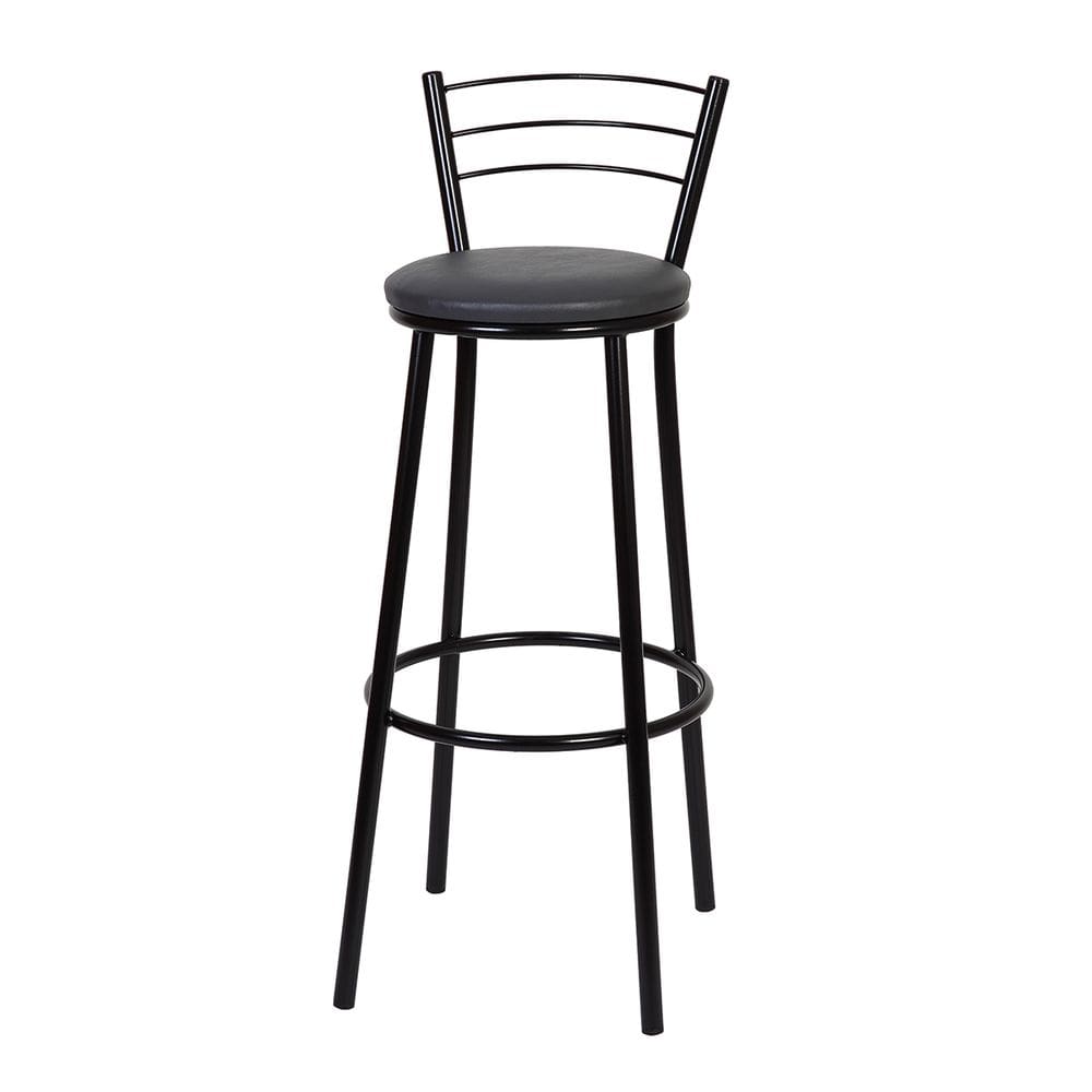 Banqueta Alta em Aço Mila Estofada Courino Preto