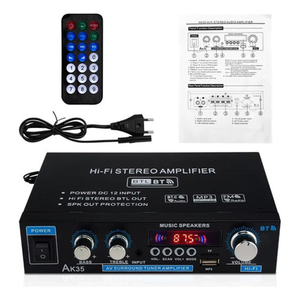 Amplificador Áudio Digital 2 Canal Bluetooth Ak35 Rc C/ Fm