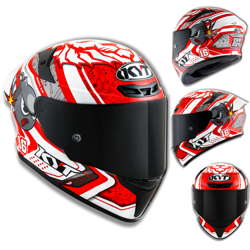 Capacete KYT TT Course Super Mario Branco e Vermelho