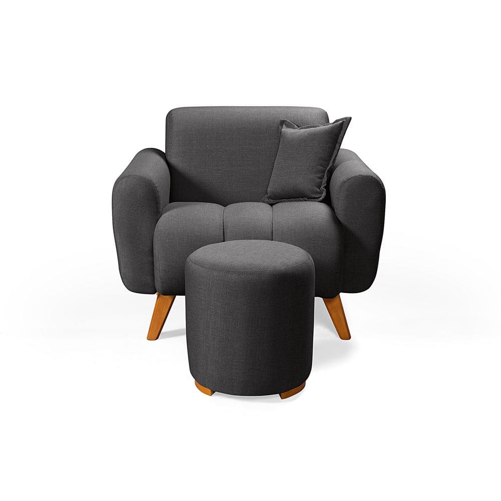 Poltrona Dallas Com Puff Em Linho Pes em Madeira