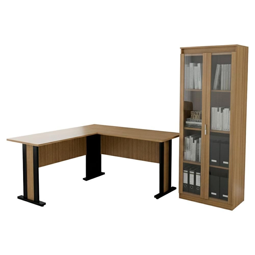 Mesa Escrivaninha De Canto Armario Multiuso 2 Portas Vidro Tecno Mobili