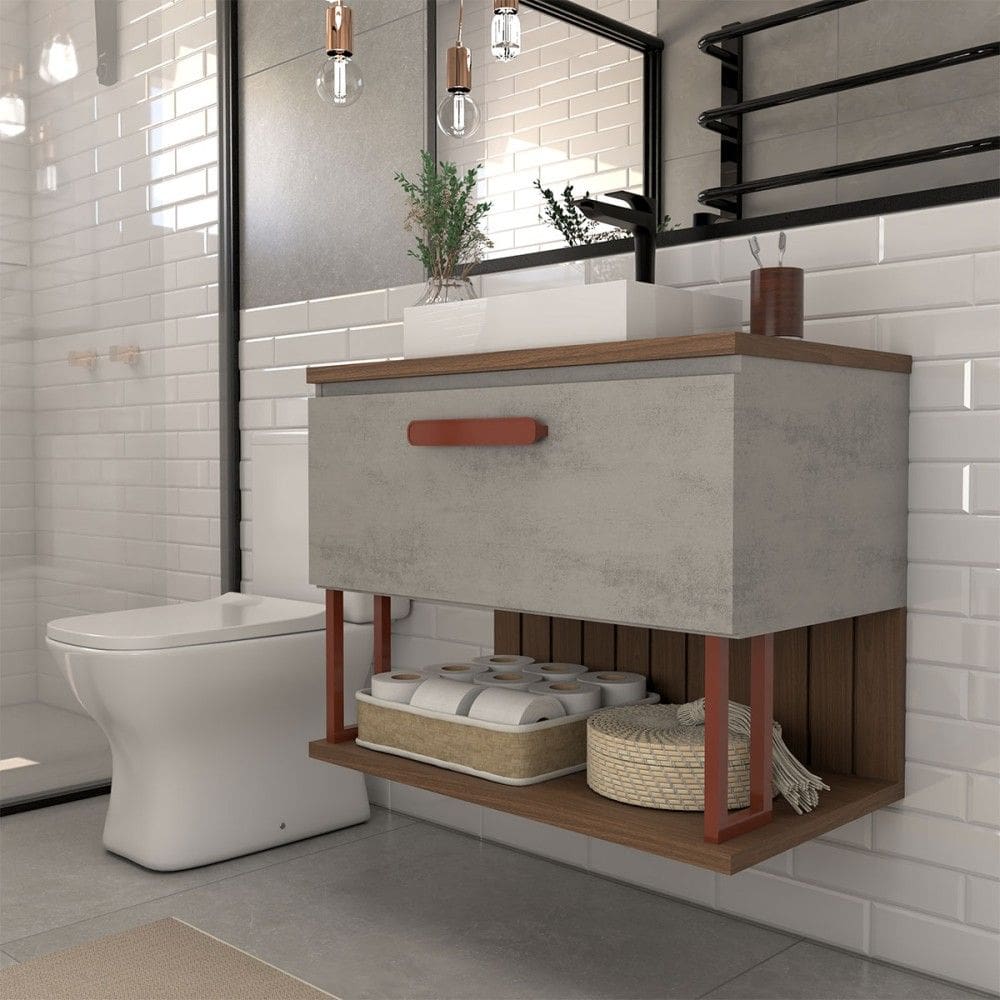 Armário de Banheiro Grandeza 60cm 1 Porta 100% Mdf Cimento/Freijó - Panorama Móveis