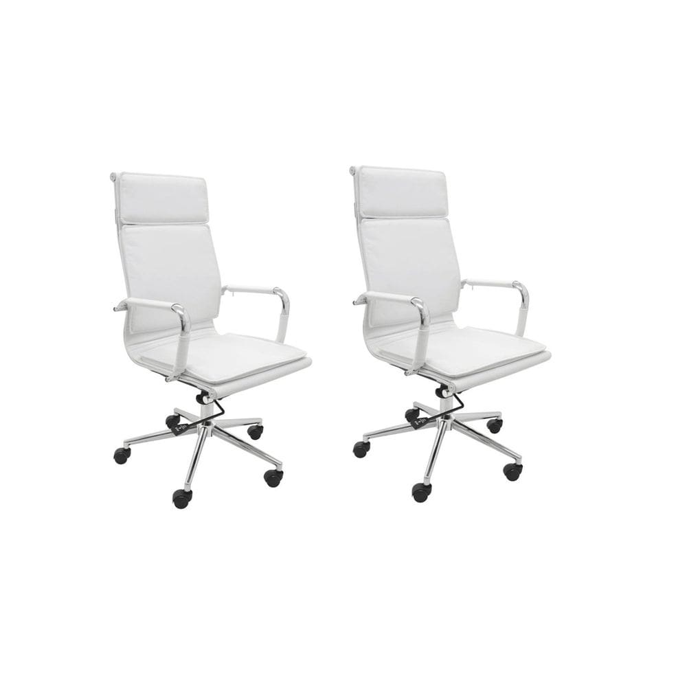 Kit 2 Cadeira de Escritório Presidente Giratória Esteirinha Valência Alta Branco
