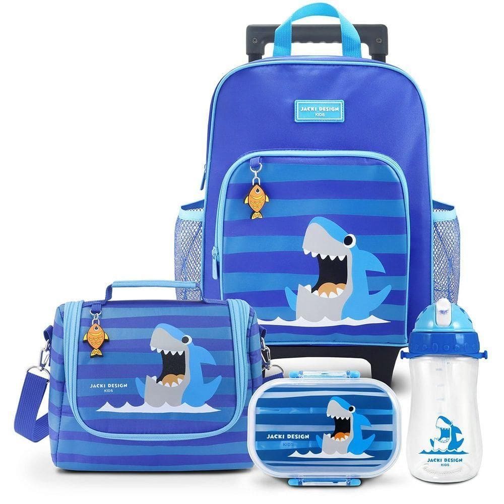 Kit Passeio Infantil Com Mochila De Rodinha E Lancheira Jacki Design Azul