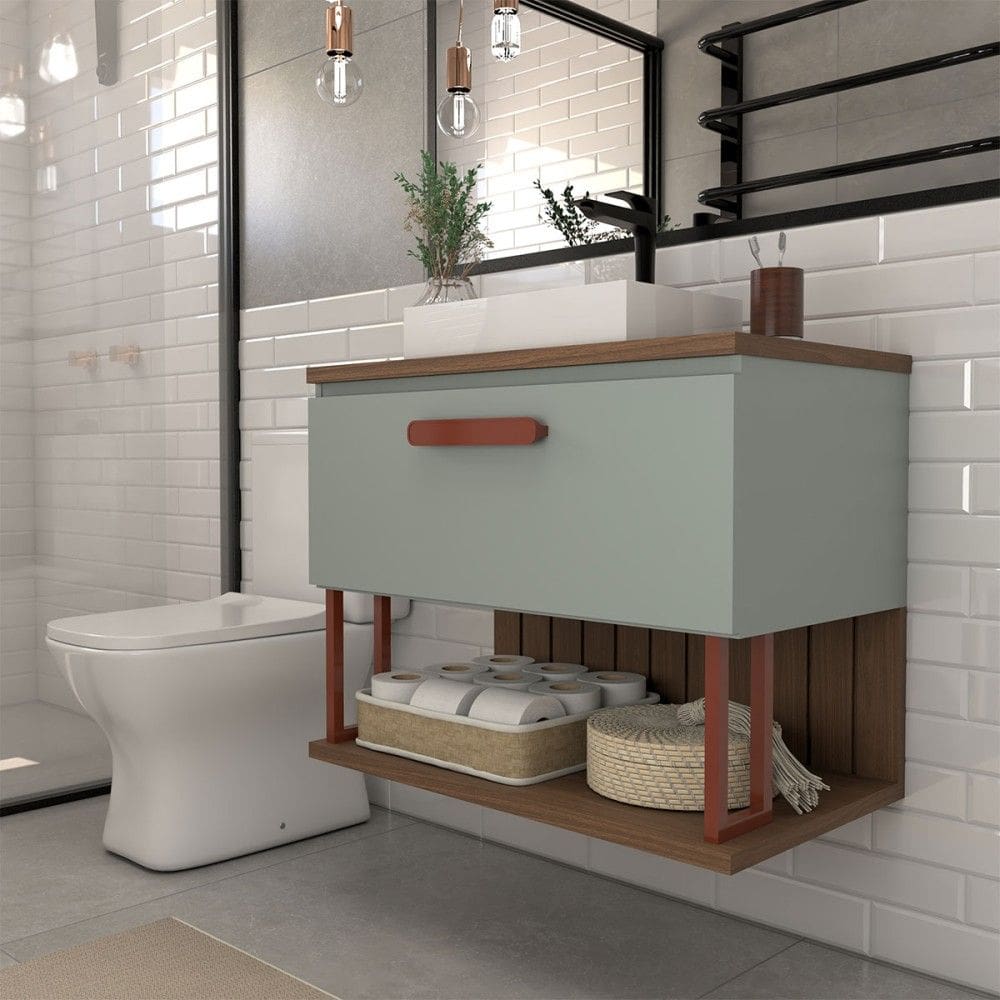 Armário de Banheiro Grandeza 60cm 1 Porta 100% Mdf Pistache/Freijó - Panorama Móveis