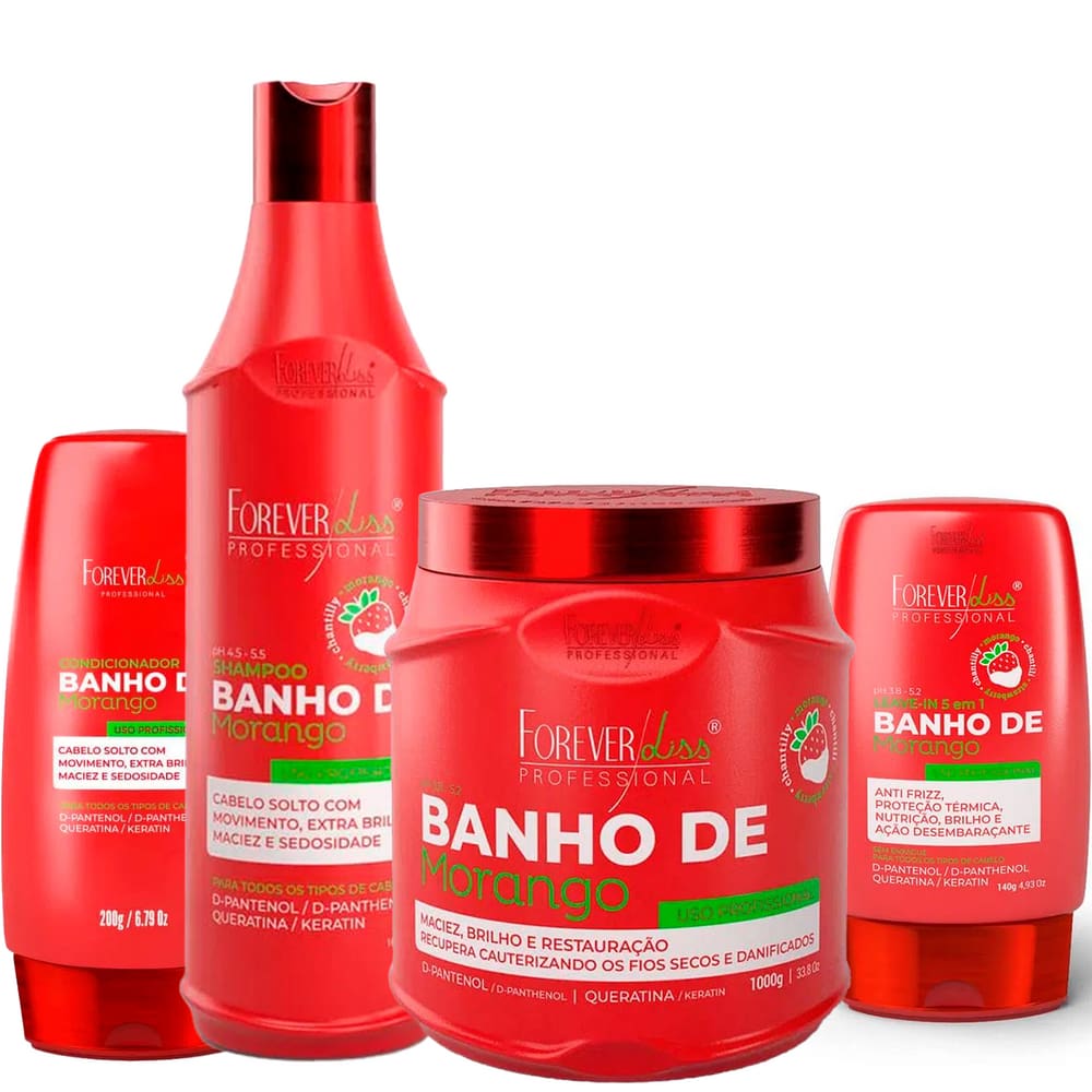 Kit Banho de Verniz Morango Profissional Comp. Forever Liss
