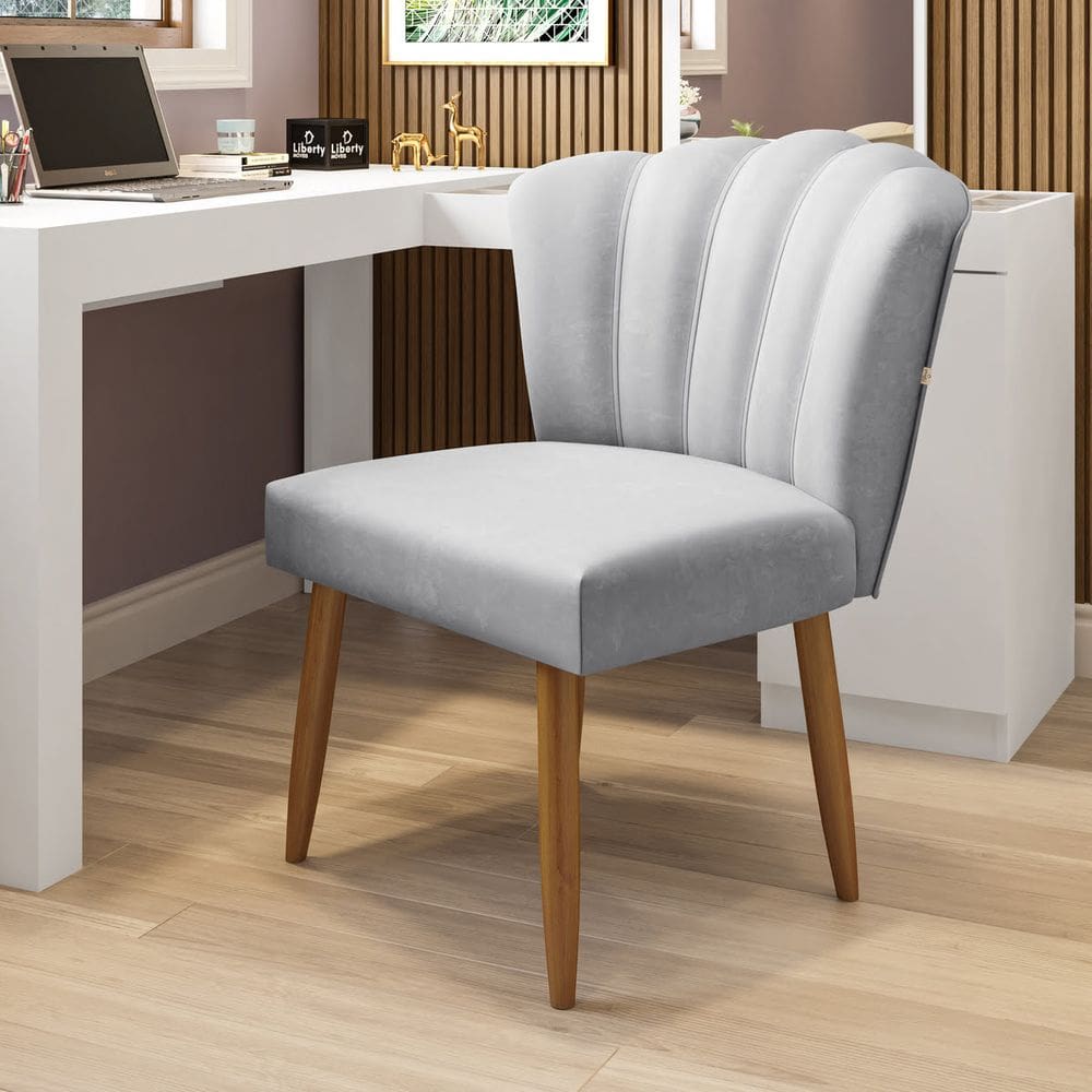 Cadeira Pétala Liberty Móveis Cinza Estofado Veludo Retrô Para Penteadeira