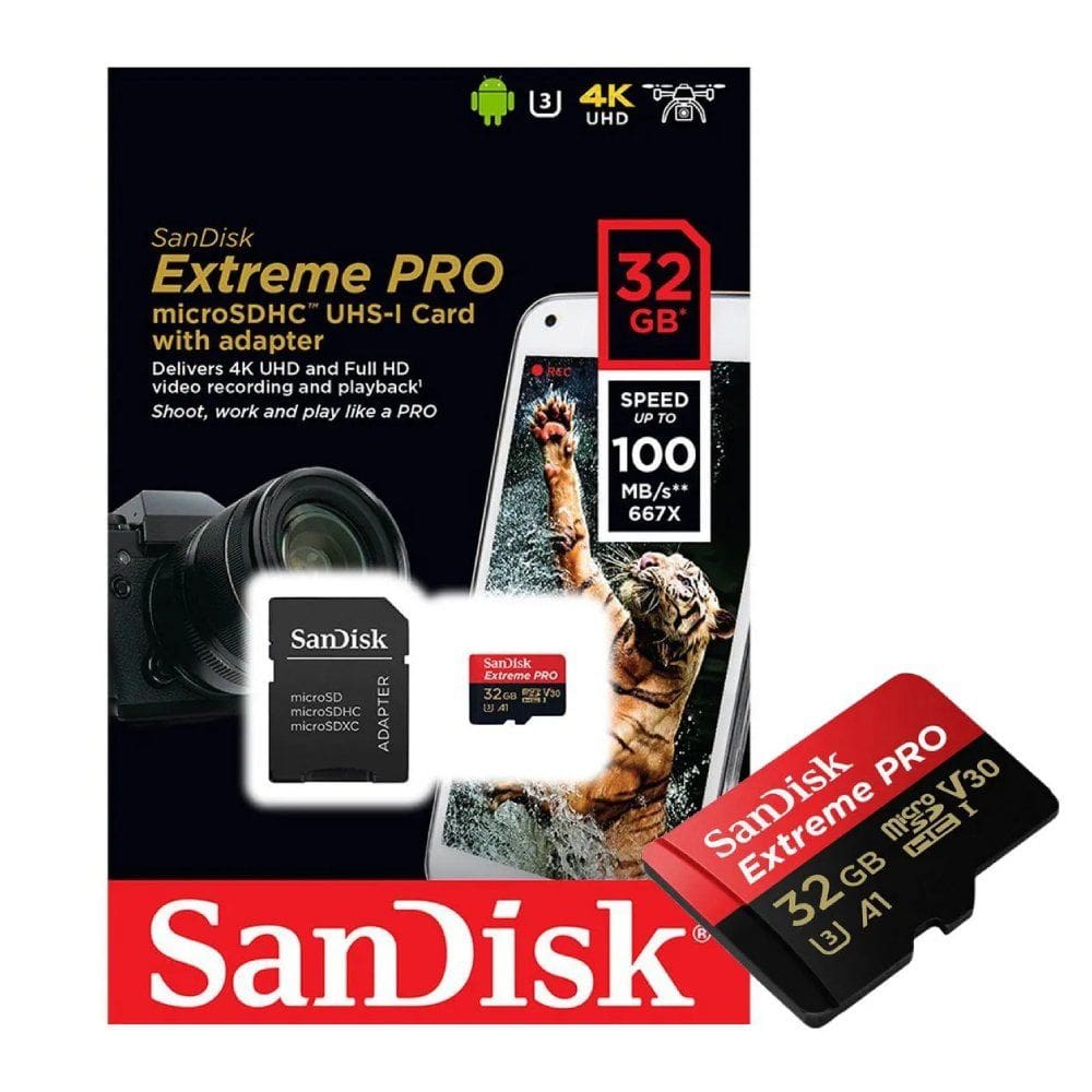 Cartão de Memória Micro SD 32GB SanDisk Extreme Pro V30 U3 32GB 4K - SDSQXCG-032G-GN6MA, Com Adaptador