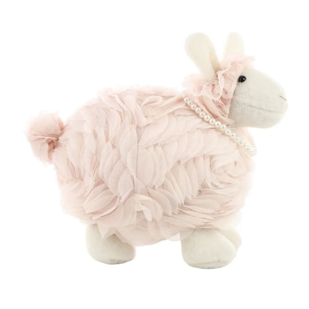 Pelucia De Páscoa Ovelha Suspiro C/ Colar De Perolas 22cm