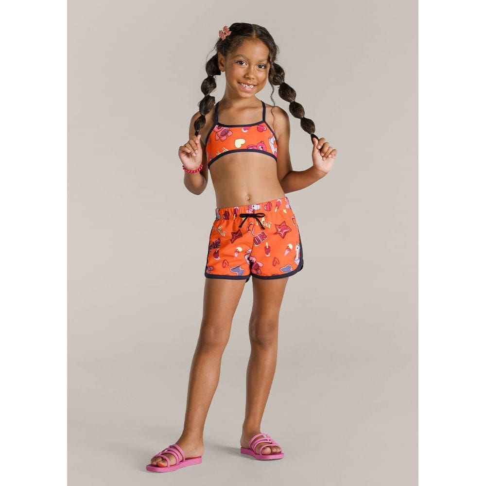 Shorts em microfibra infantil menina Brandili Laranja
