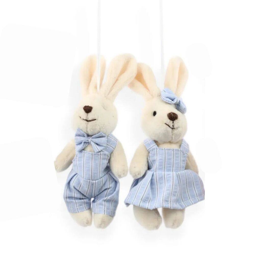 Pingente Pelucia De Páscoa Mini Coelho Casal Candy Azul 15cm 1Un