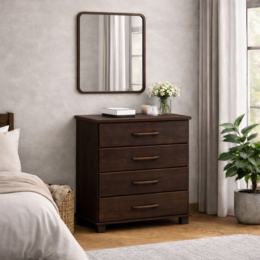 Cômoda Madeira Maciça 4 Gavetas Quarto Gaveteiro Roupas Boho