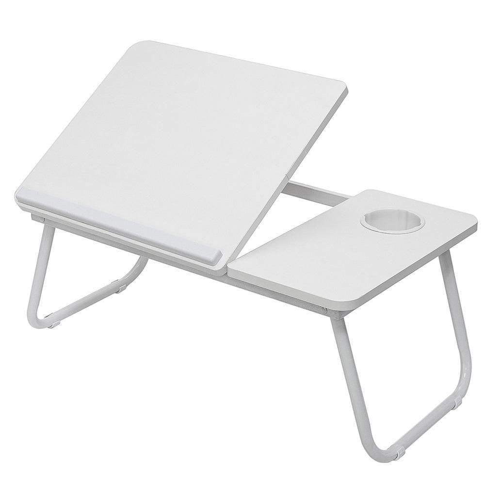 Suporte Para Notebook Mesa Dobrável Em Madeira Branca Com Altura Ajustável E Porta Copo – Conforto Para Cama E Sofá