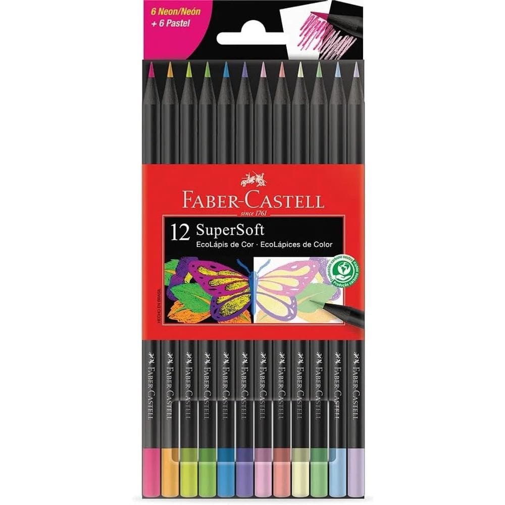 Lapis de Cor EcoLapis SuperSoft 6 Neon 6 Tons Pasteis Faber Castell