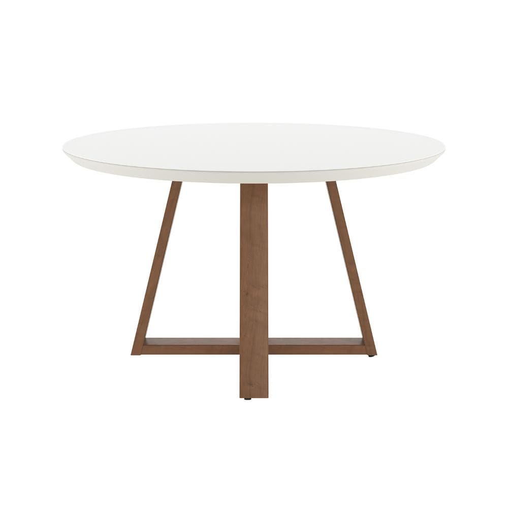 Mesa de Jantar Redonda Bennett 115 cm Natural com Vidro Off White