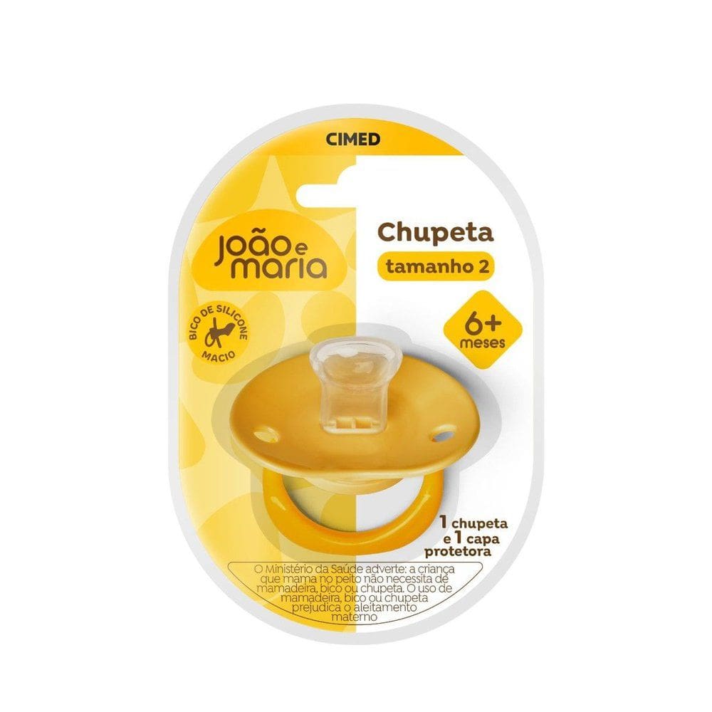 Chupeta Cimed João e Maria 6+ Meses Tamanho 2 com Capa Protetora Amarela 1 Unidade