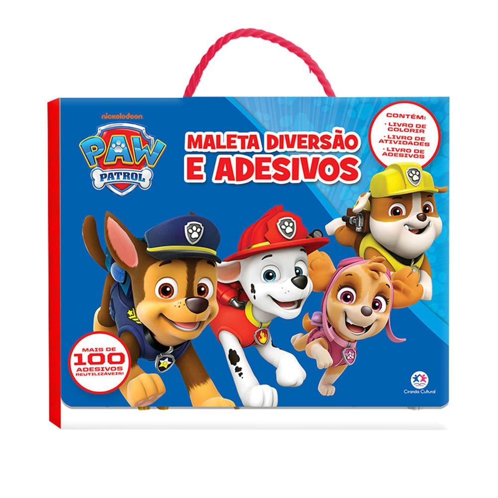 Maleta Diversão e Adesivos Patrulha Canina Ciranda Cultural com 3 Livros e mais de 100 Adesivos