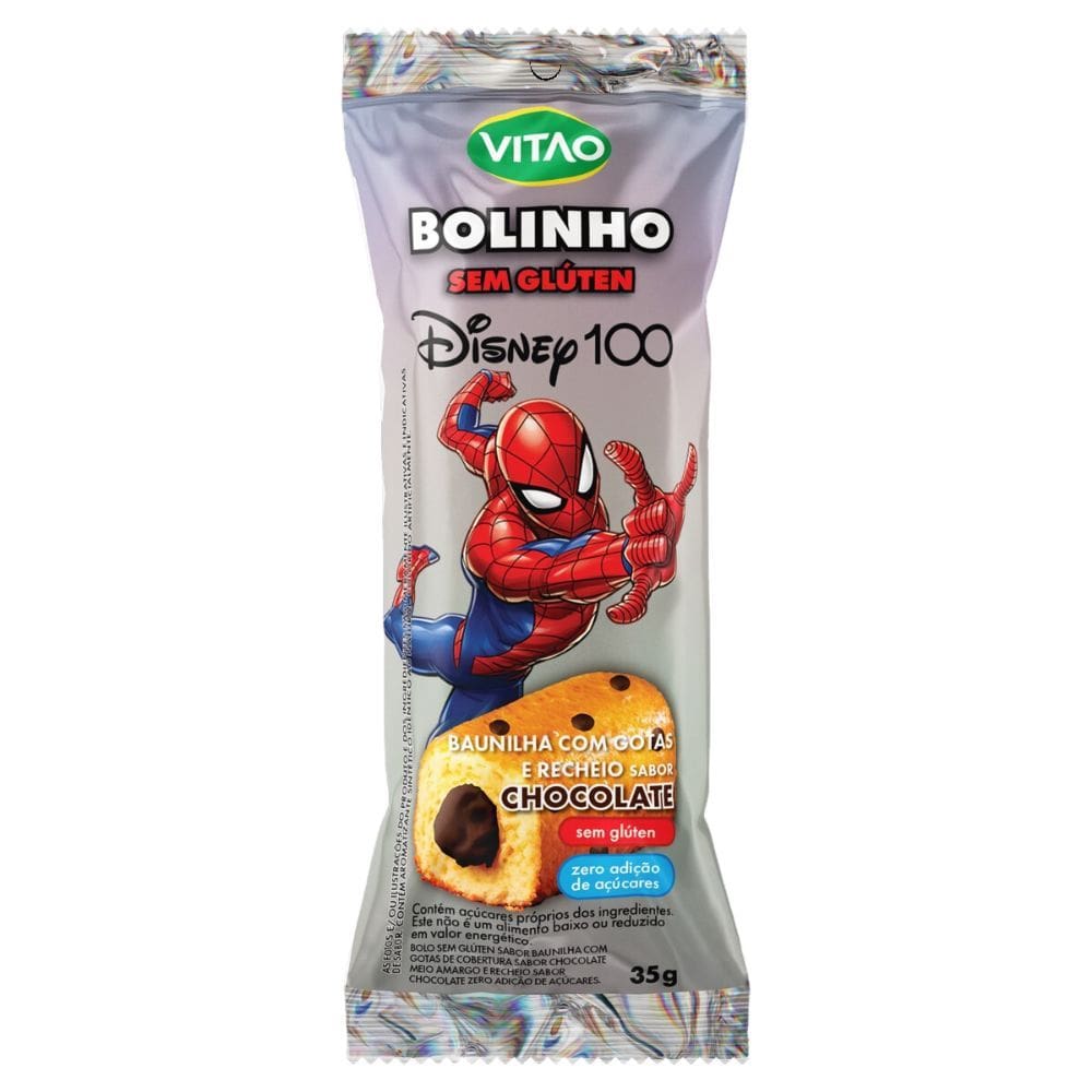 Bolinho Vitao Baunilha com Gotas e Recheio Sabor Chocolate sem Glúten Homem Aranha 35g