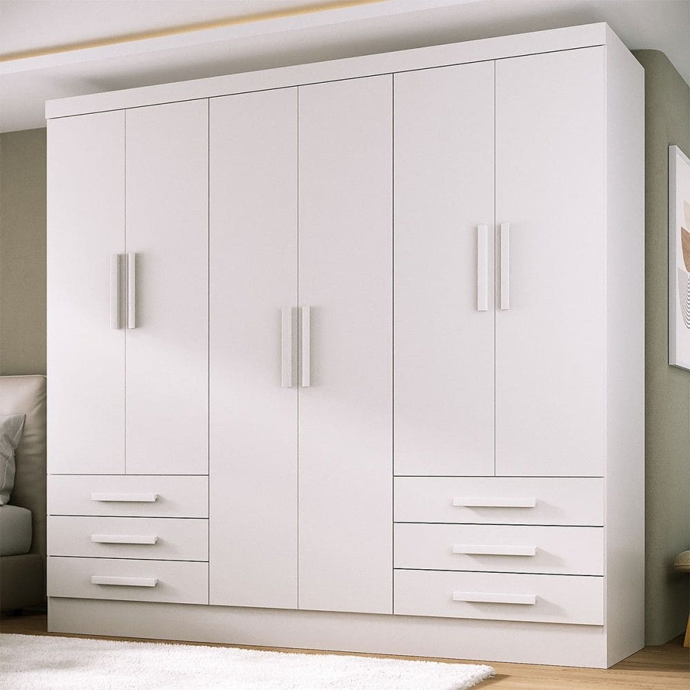 Guarda-Roupa Solteiro Lancaster 6 Portas 6 Gavetas 100% Mdf Branco - Panorama Móveis