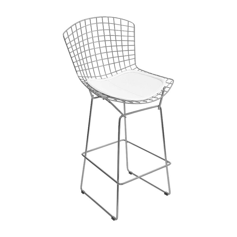 Banqueta Bertoia Cromada D80 Assento Sintético Branco