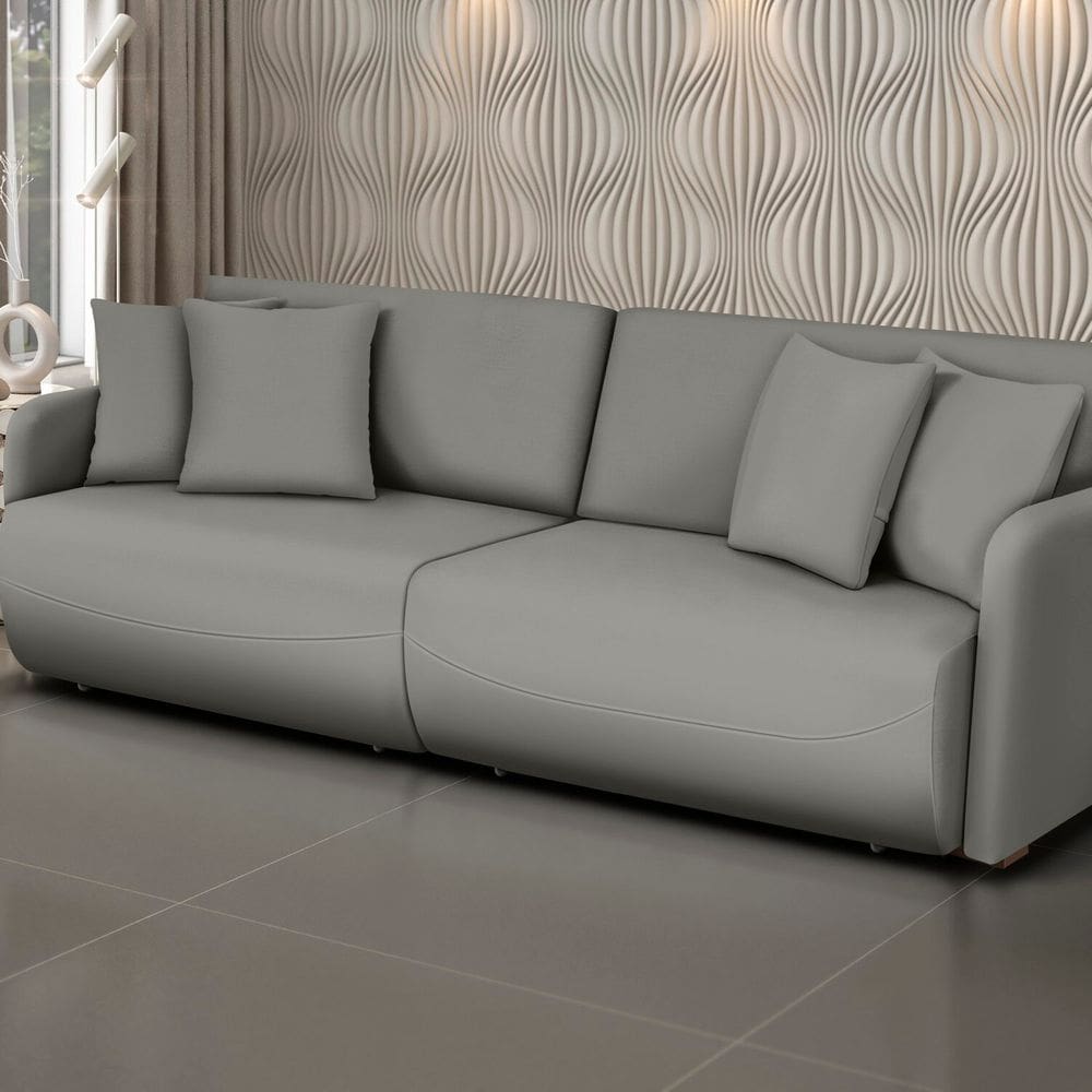 Sofá Retrátil e Reclinável 240cm Veludo Domus Cinza
