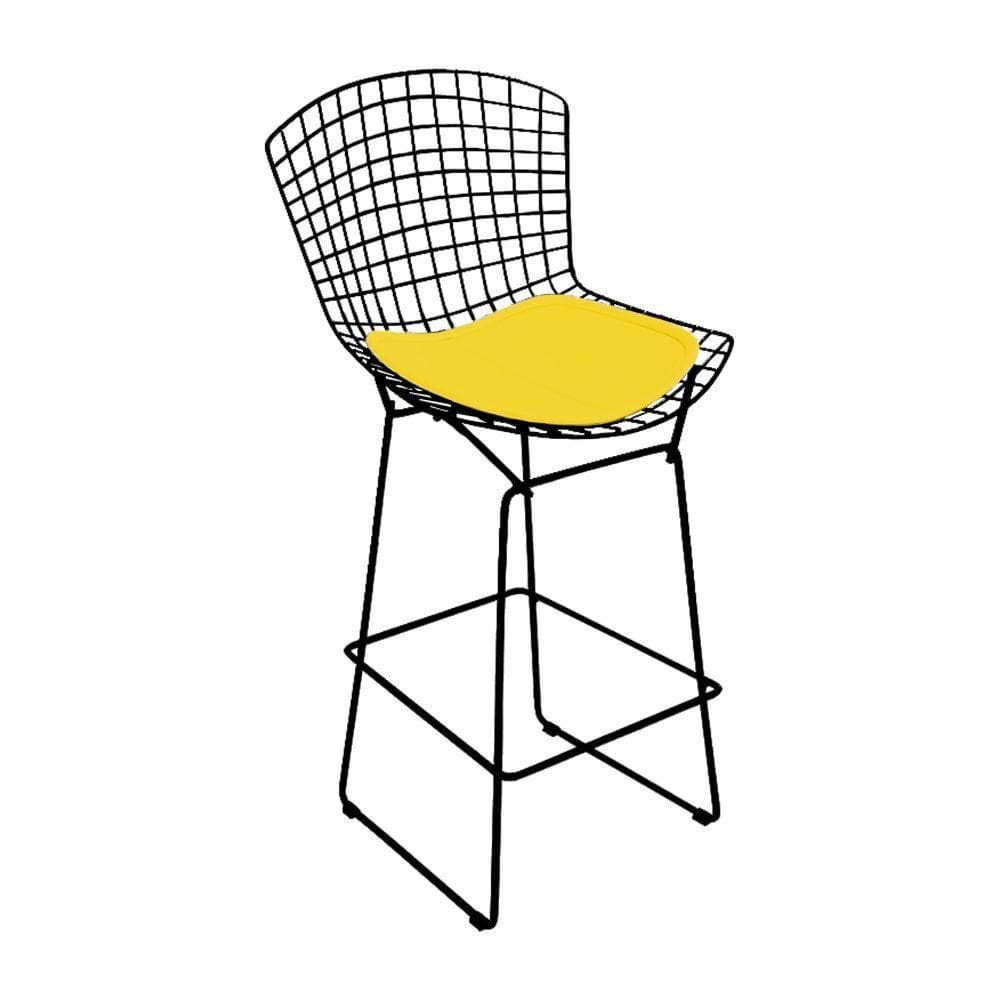 Banqueta Bertoia Preta D70 Assento Amarelo