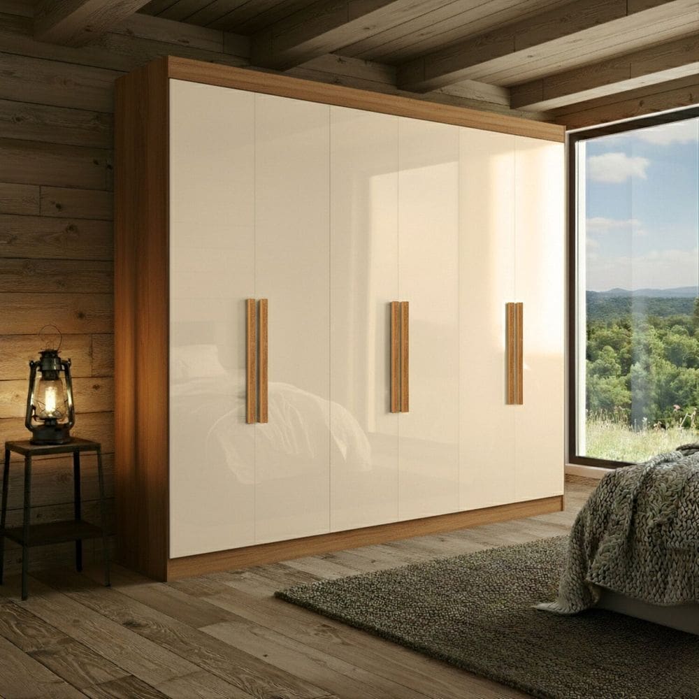 Guarda-roupa 6 Portas com Puxador 50cm Albert Cinamomo/Off White