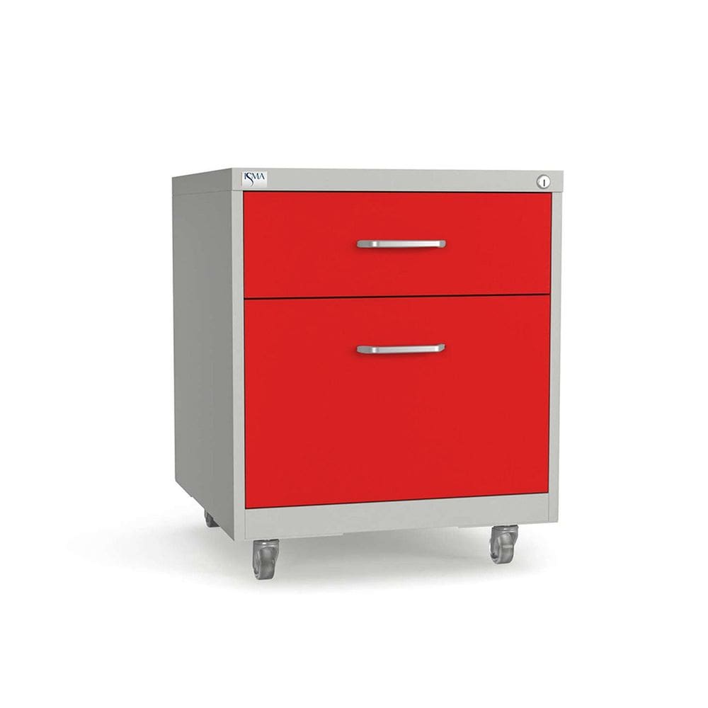 Gaveteiro de Aço 2 Gavetas com Rodízios com Chave Vermelho/Cinza