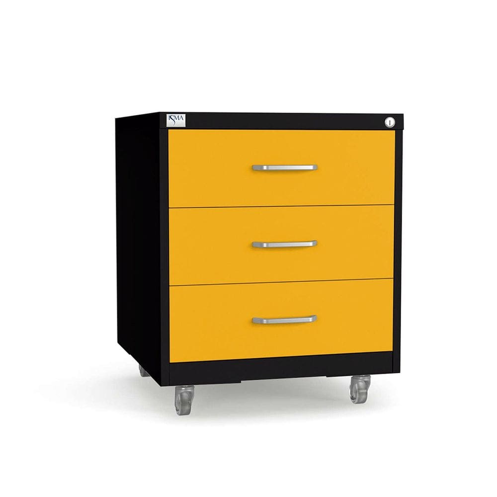 Gaveteiro de Aço 3 Gavetas com Rodízios e Chave Amarelo/Preto