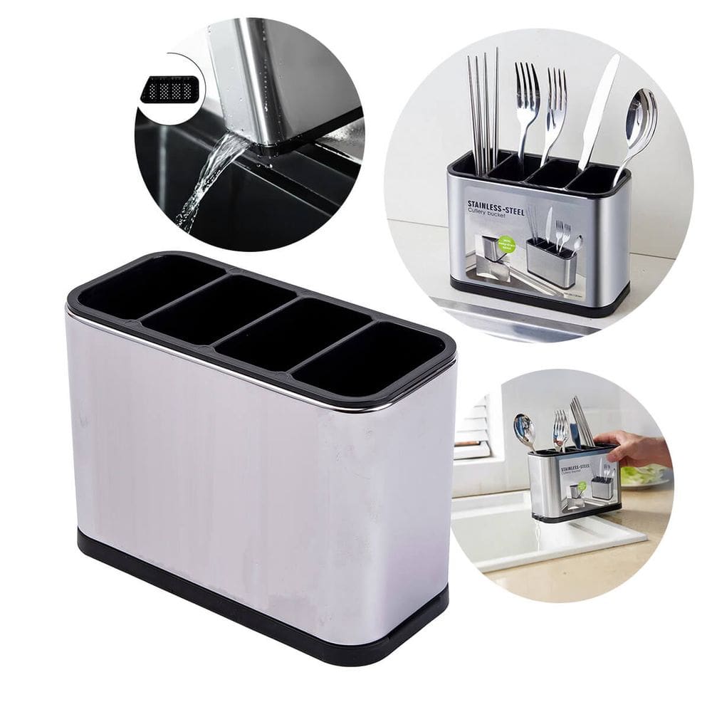 Porta Talheres Inox Com 4 Compartimentos