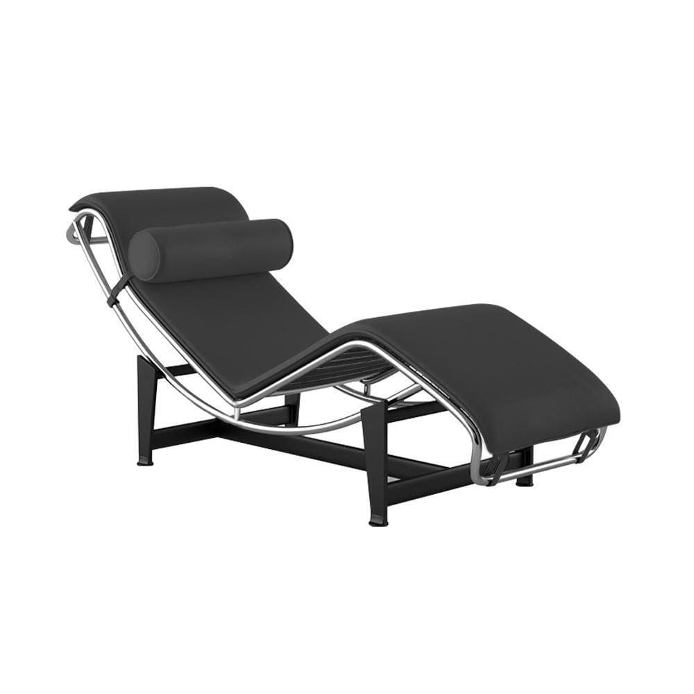 Chaise Lc-4 Cromada Premium Em Sintético Preto