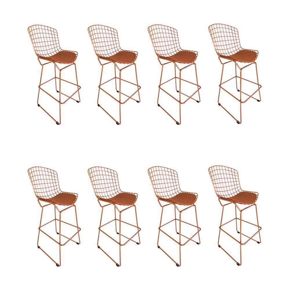 Kit 8 Banquetas Bistrô Bertoia Cobre D70 Com Assento Cobre