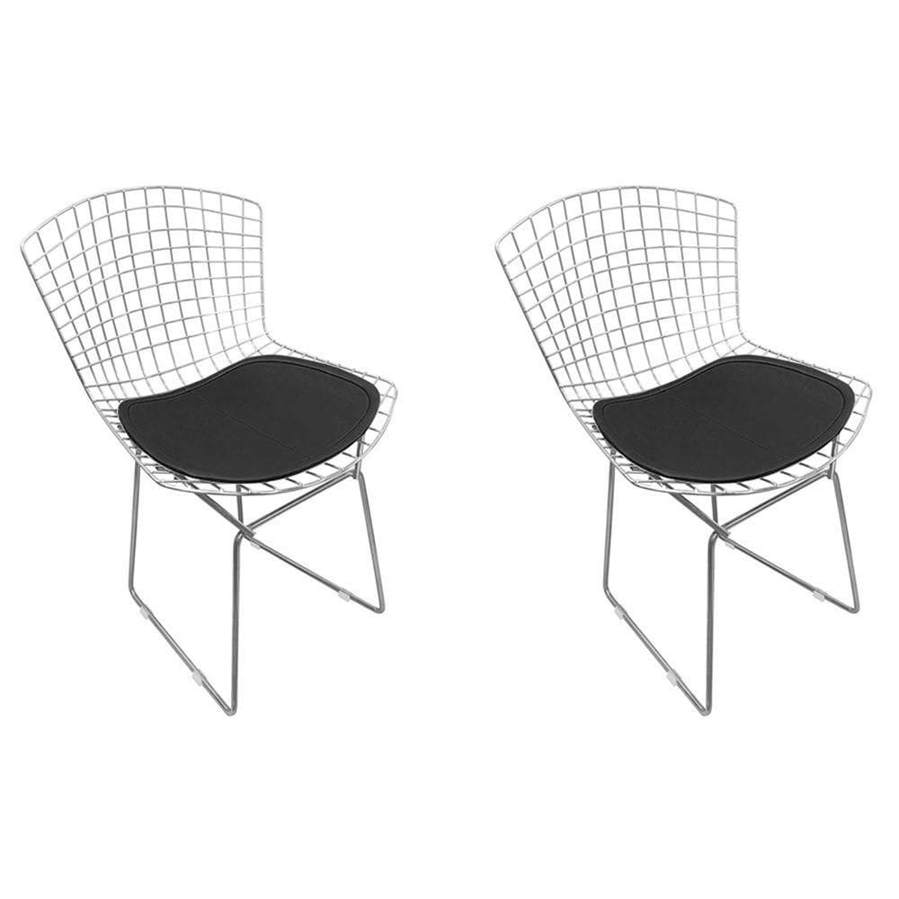 Kit 2 Cadeiras Bertoia Cromada Com Assento Sintético Preto