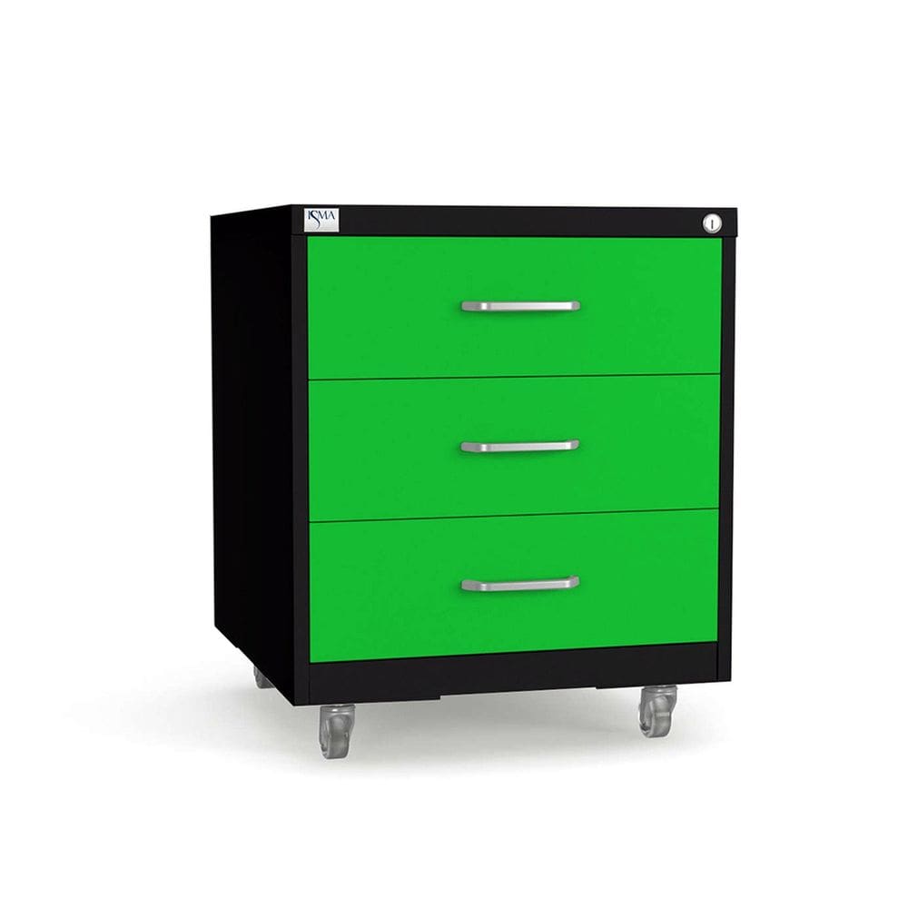 Gaveteiro de Aço 3 Gavetas com Rodízios e Chave Verde/Preto
