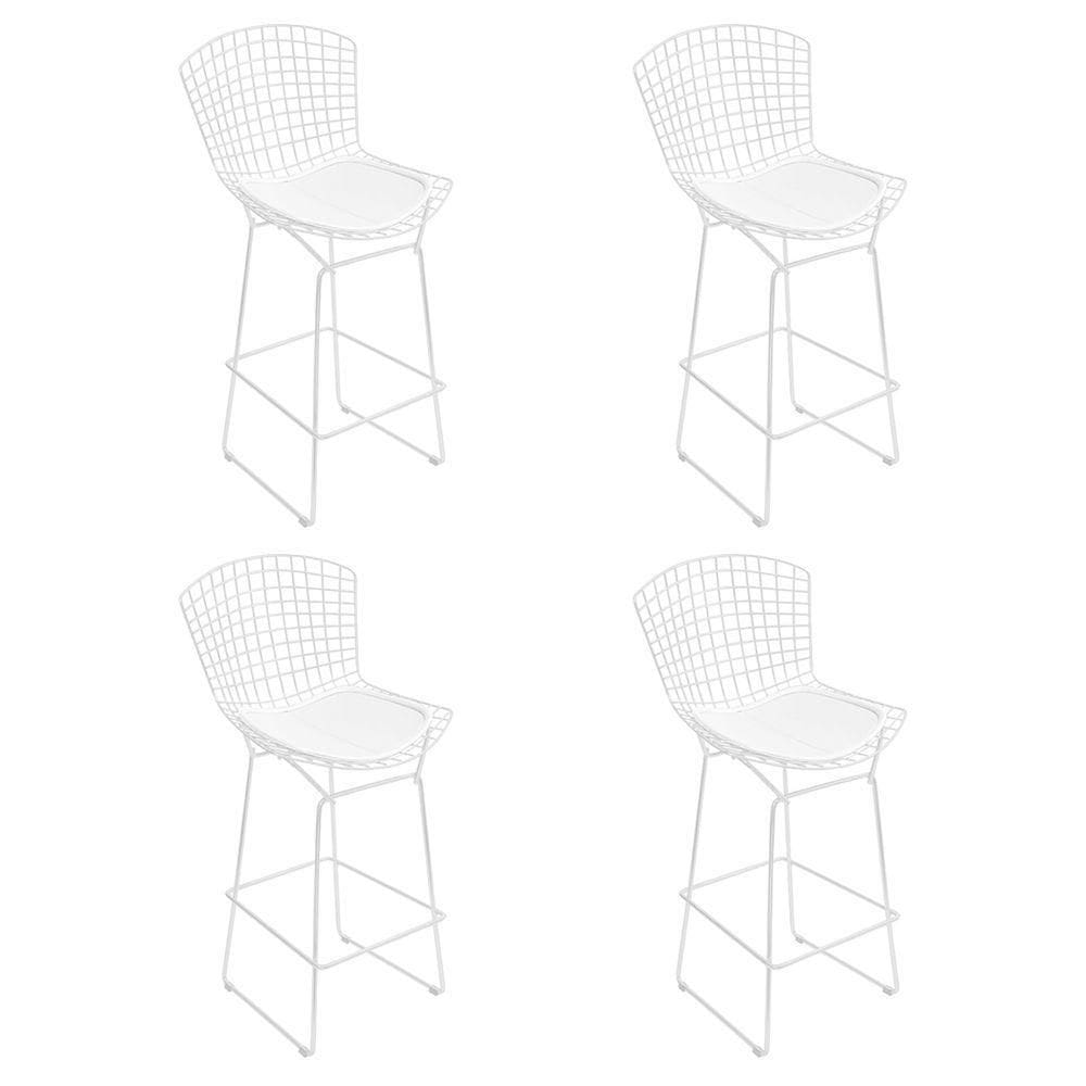 Kit 4 Banquetas Bistrô Bertoia Branca D60 Com Assento Branco