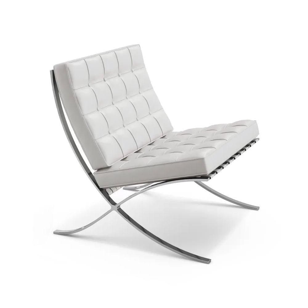 Poltrona Barcelona Couro Natural Com Puff Inox Branco