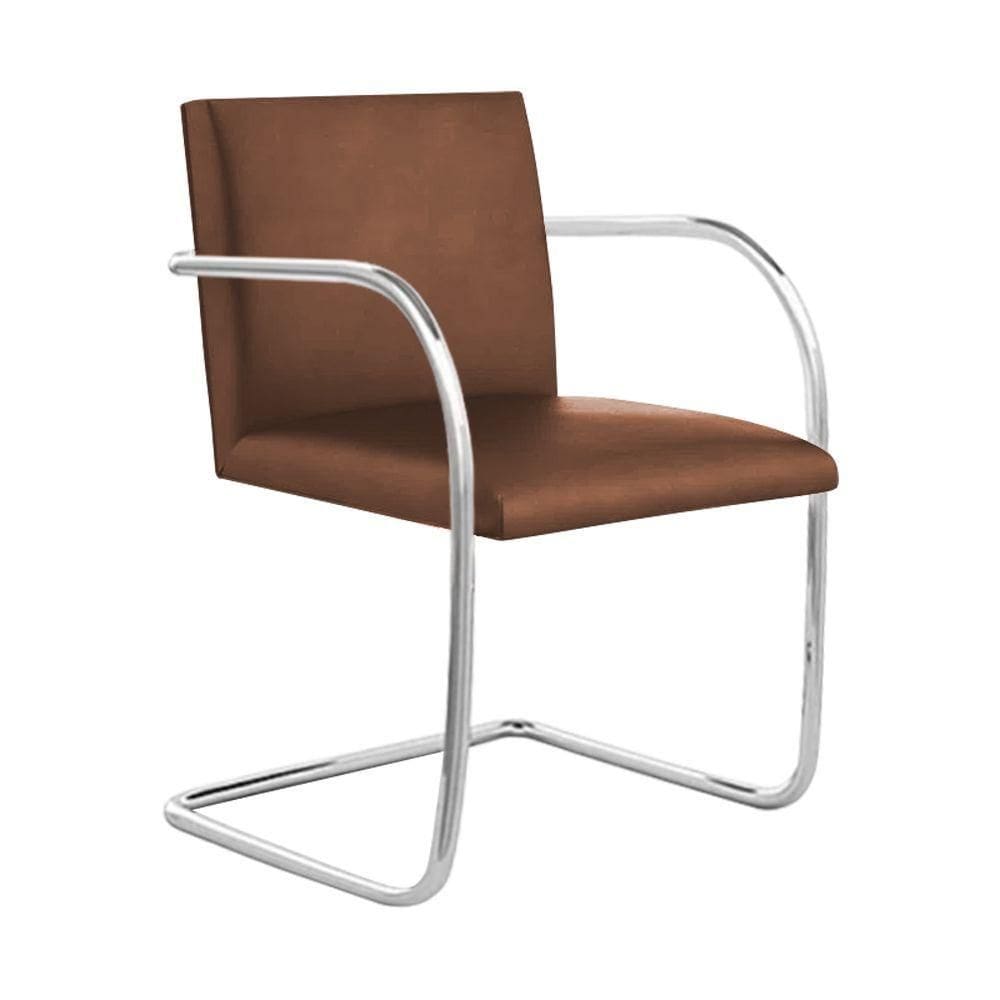 Cadeira Brno Para Escritório Couro Sintético Marrom Tubular Cromada