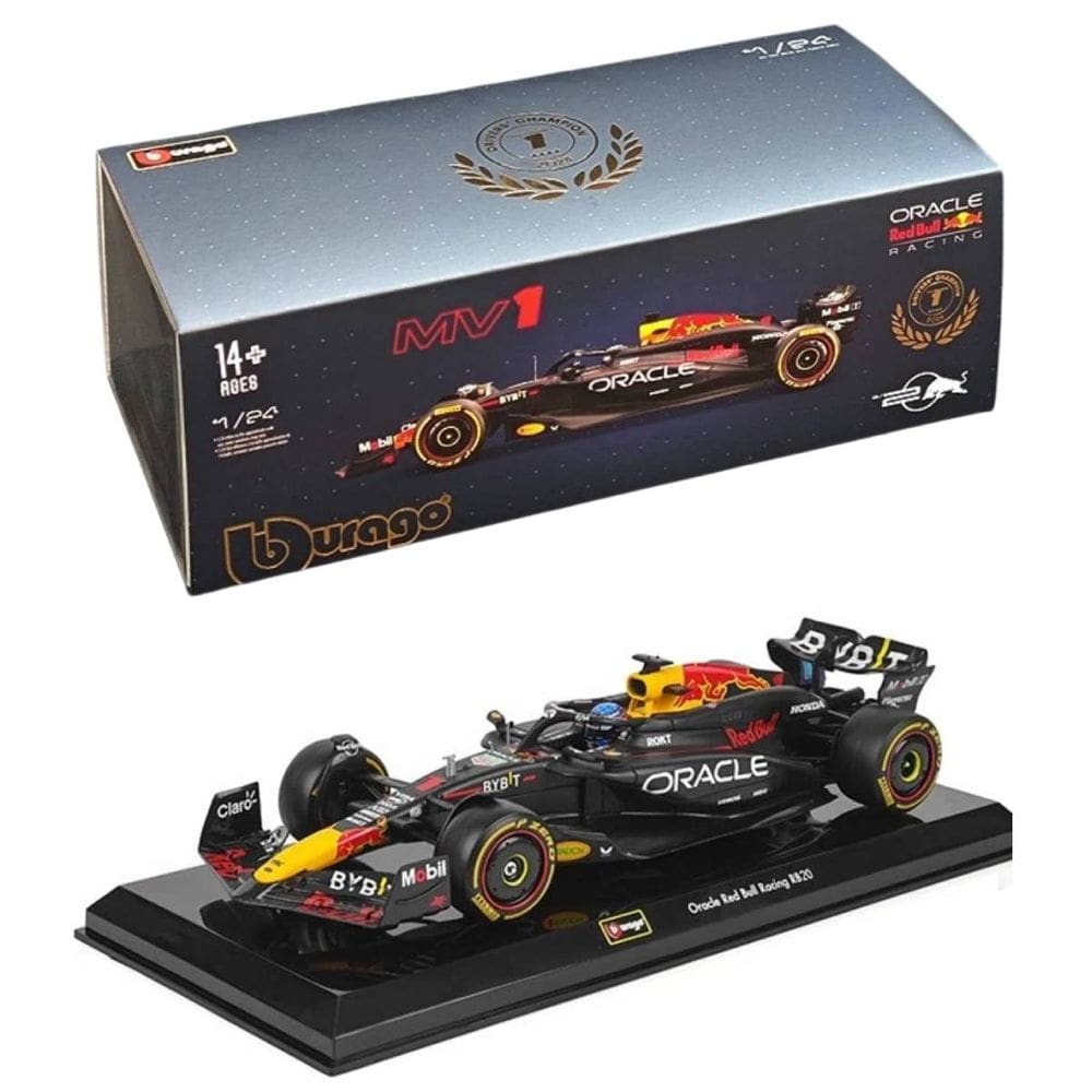 Miniatura Bburago Oracle Red Bull Racing RB20 F1 2024 Max Verstappen 1 1/24 c/ Piloto