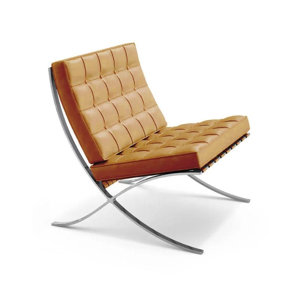 Poltrona Barcelona Couro Base Cromada Caramelo