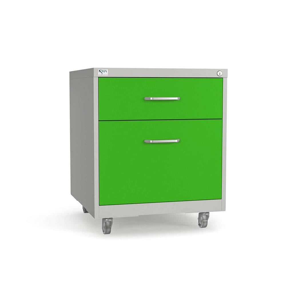 Gaveteiro de Aço 2 Gavetas com Rodízios com Chave Verde/Cinza