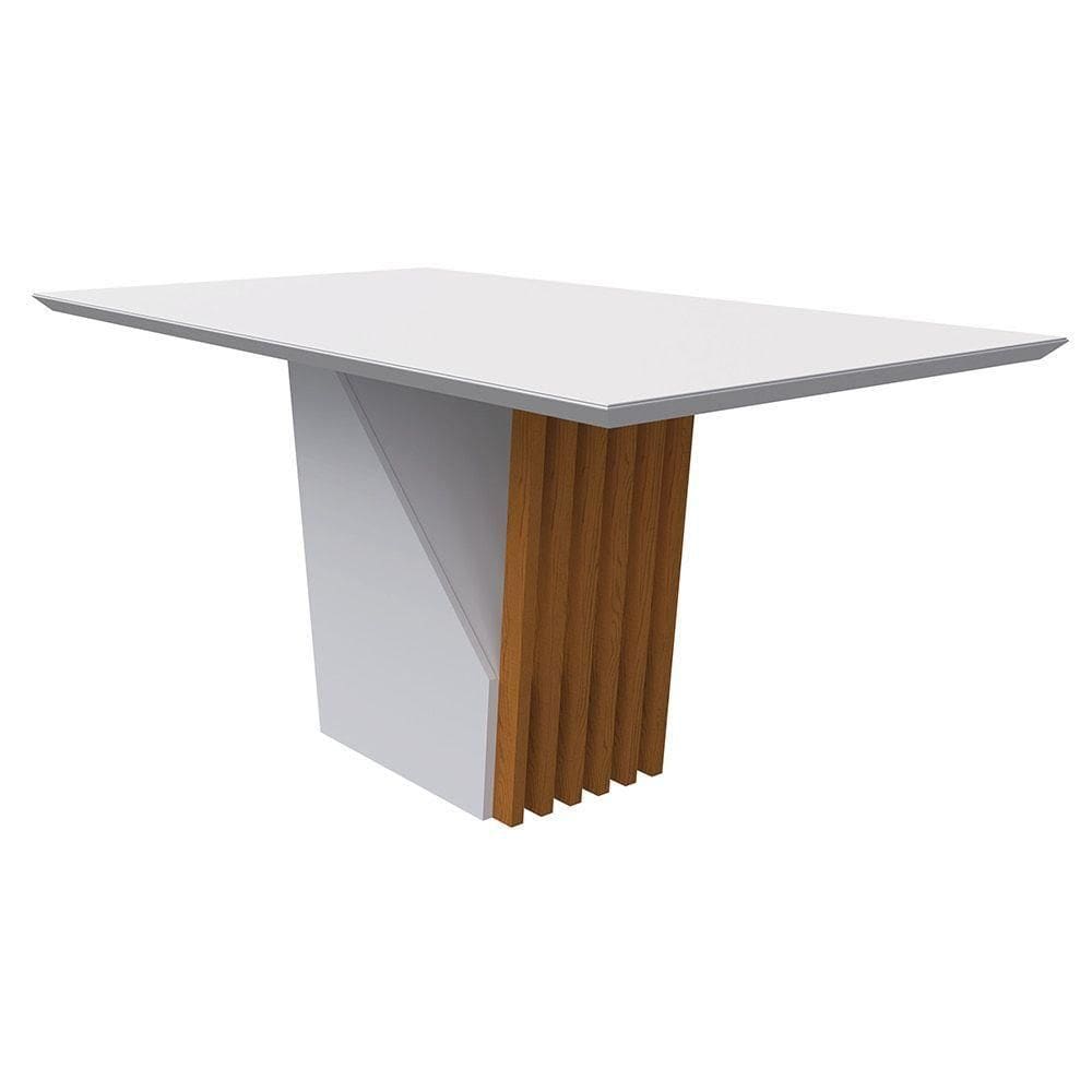 Mesa De Jantar Tampo Vidro Lita 160 Cm Off White Base Ypê