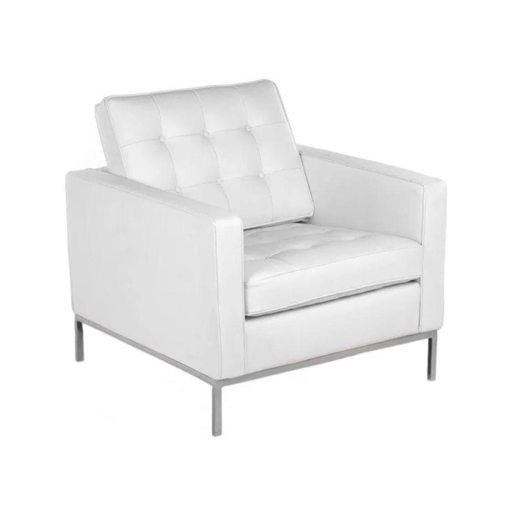 Poltrona Florence Knoll Cromado Em Couro Natural Branco