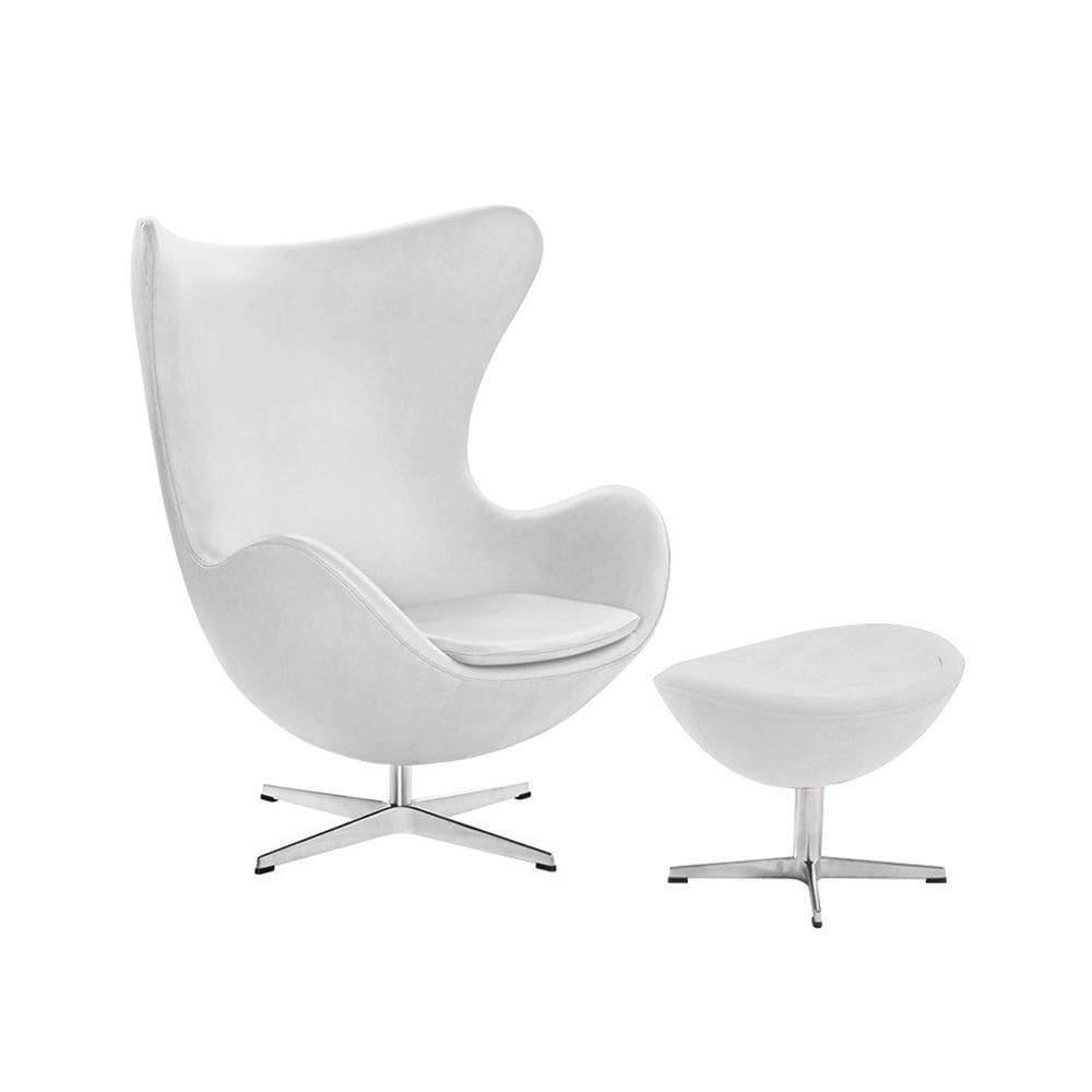 Poltrona Egg Com Puff Base Alumínio Em Sued Branco