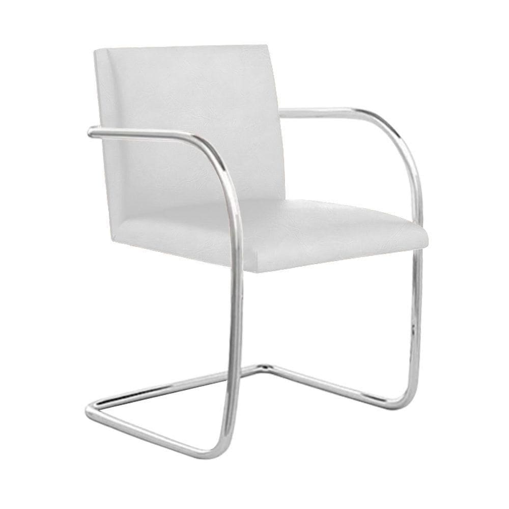 Cadeira Brno Couro Natural Branco Tubular Cromada
