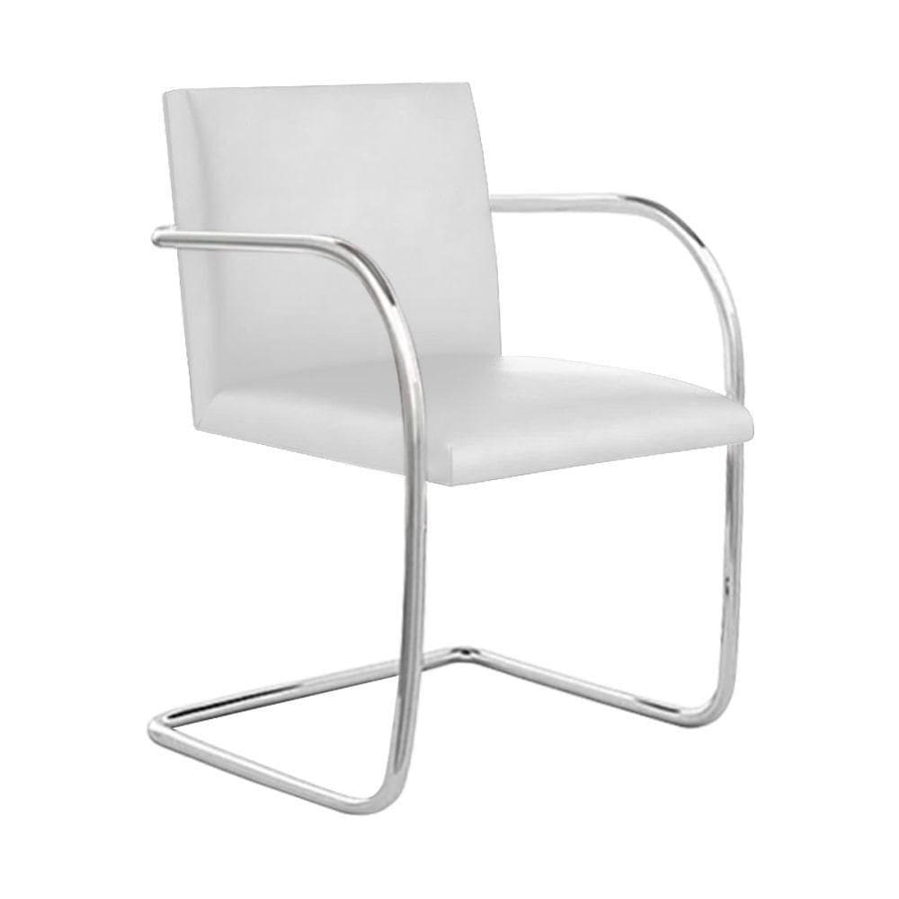 Cadeira Brno Para Escritório Couro Sintético Branco Tubular Cromada