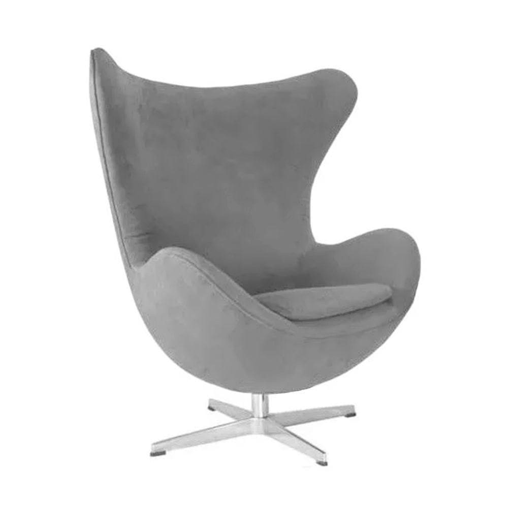 Poltrona Egg Sem Puff Base Alumínio Em Sued Cinza