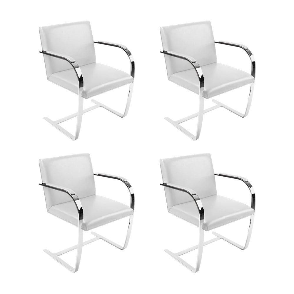 Kit 4 Cadeiras Brno Escritório Couro Sintético Branco Barra Chata Cromada