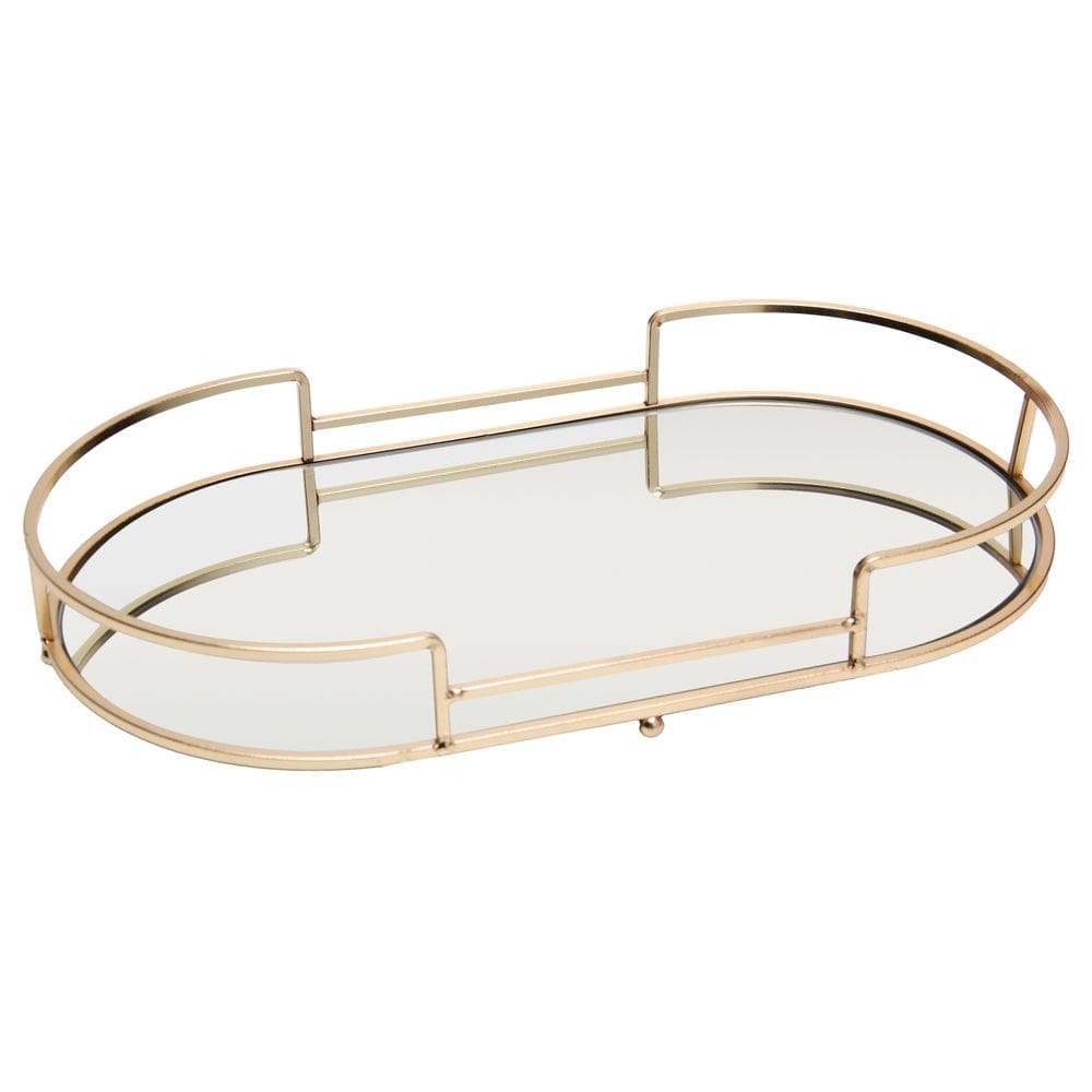 Bandeja Oval Dourada em Metal C/Espelho Royal 32x18cm Wolff
