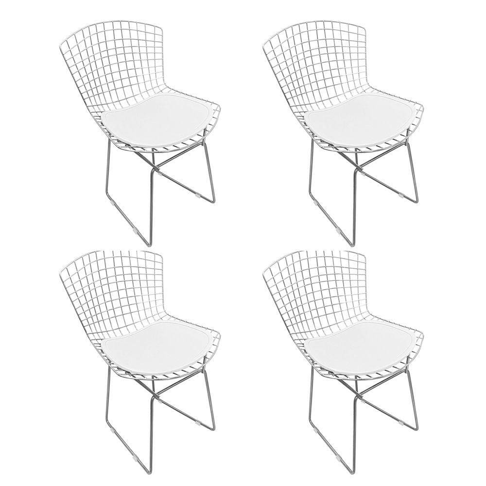 Kit 4 Cadeiras Bertoia Cromada Com Assento Sintético Branco