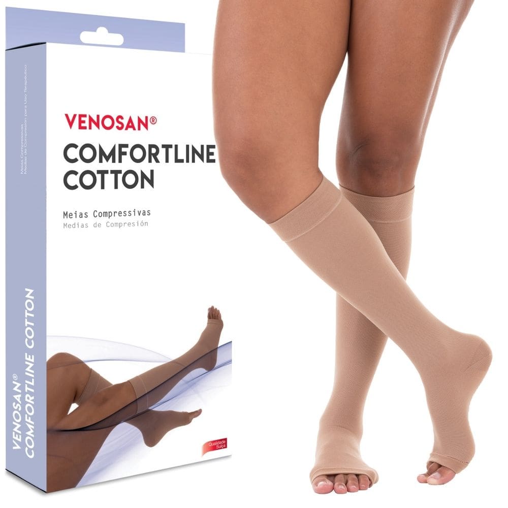 Meia 3/4 Venosan Comfortline Cotton 30-40 Curta Pé Aberto Bege